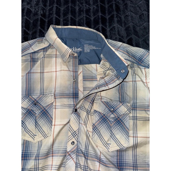 Kuhl Shirt Mens Blue Plaid Eluxur Short Sleeve Pearl Snap Outdoors Logo Sz L‎ - Picture 3 of 7